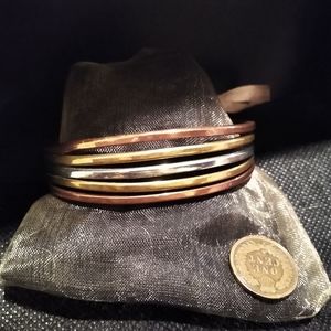 Mixed metal five band cuff bracelet